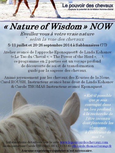 now,nature of wisdom,2014,eponaquest,linda kohanov,france,carole thomas,cheval,developpement personnel assisté par le cheval,equicoaching,le tao du cheval,equi coaching,equitation ethologique,carol roush